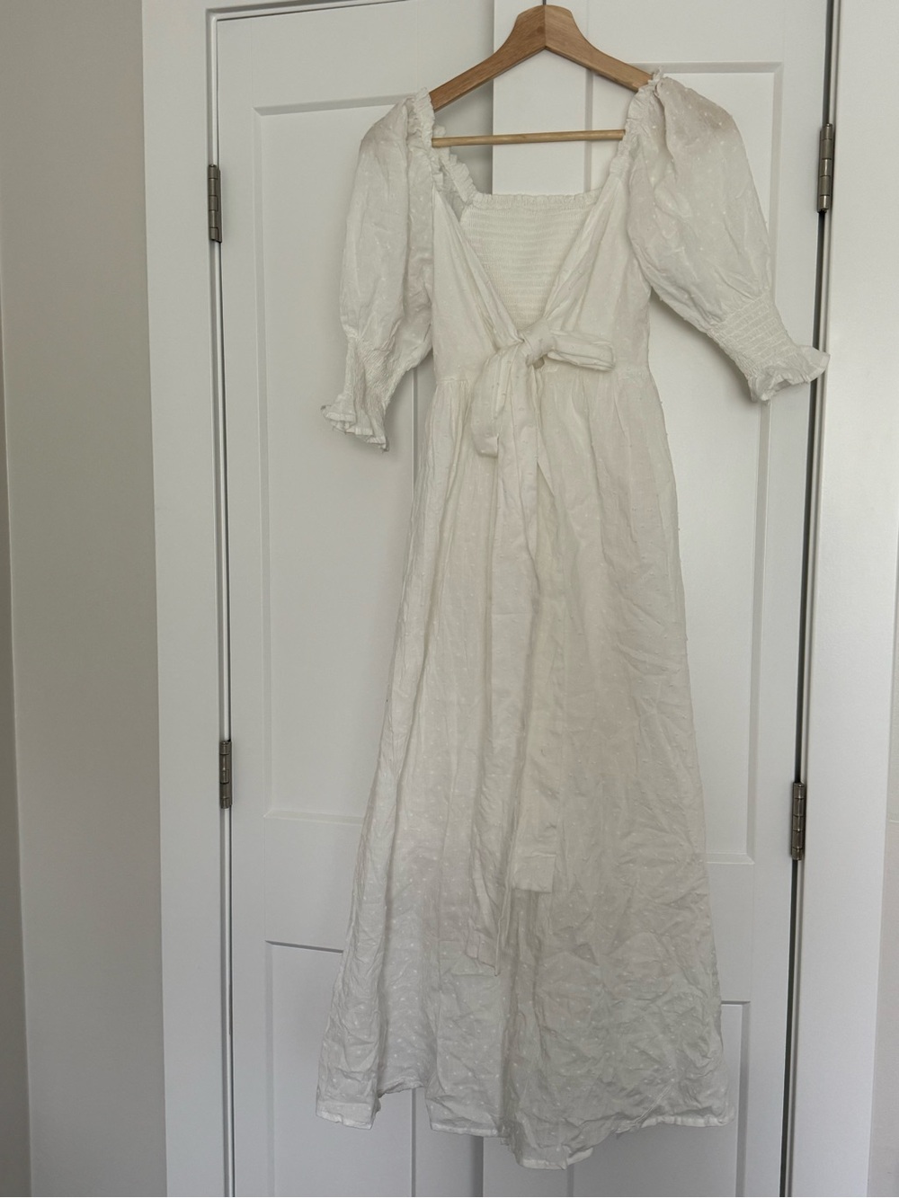 JIFAN White Textured Maxi Dress with Tie Front
